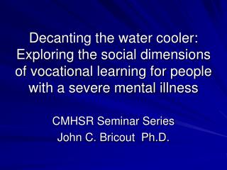 CMHSR Seminar Series John C. Bricout Ph.D.