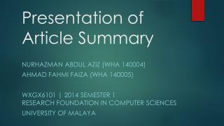 Presentation of Article Summary