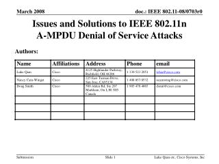 Issues and Solutions to IEEE 802.11n A-MPDU Denial of Service Attacks