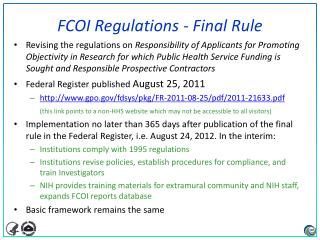 FCOI Regulations - Final Rule