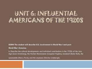 Unit 6: Influential Americans of the 1920s