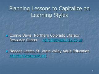 Planning Lessons to Capitalize on Learning Styles