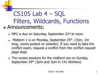 CS105 Lab 4 – SQL Filters, Wildcards, Functions
