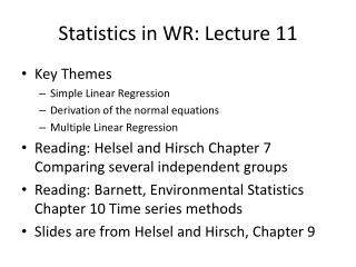 Statistics in WR: Lecture 11