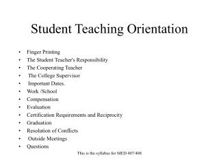 Student Teaching Orientation