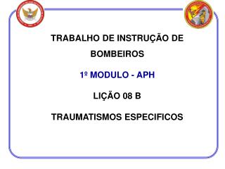TRABALHO DE INSTRUÇÃO DE BOMBEIROS 1º MODULO - APH LIÇÃO 08 B TRAUMATISMOS ESPECIFICOS