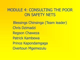 MODULE 4: CONSULTING THE POOR ON SAFETY NETS
