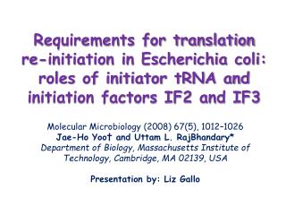 Molecular Microbiology (2008) 67(5), 1012–1026 Jae-Ho Yoo† and Uttam L. RajBhandary*