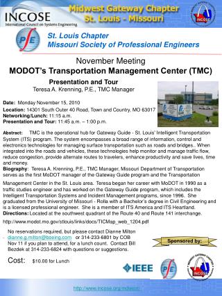 November Meeting MODOT’s Transportation Management Center (TMC)