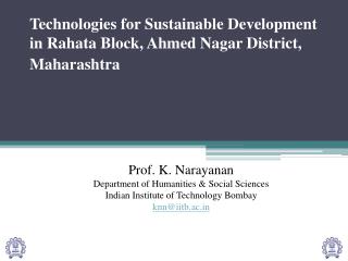 Technologies for Sustainable Development in Rahata Block, Ahmed Nagar District, Maharashtra
