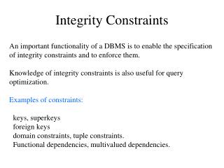 Integrity Constraints