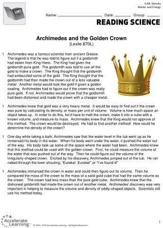 Archimedes and the Golden Crown (Lexile 870L)