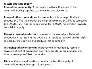 Factors affecting Supply