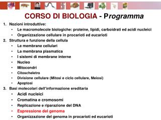 CORSO DI BIOLOGIA - P rogramma