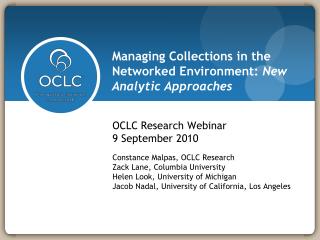 Managing Collections in the Networked Environment: New Analytic Approaches