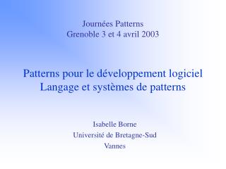 Isabelle Borne Université de Bretagne-Sud Vannes