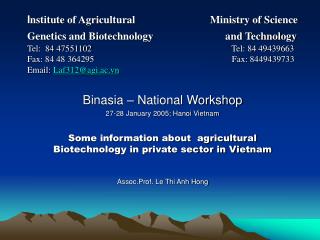Binasia – National Workshop 27-28 January 2005; Hanoi Vietnam