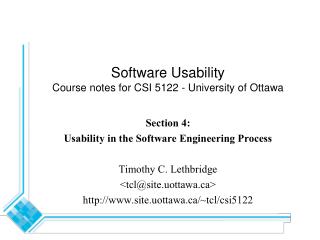 Software Usability Course notes for CSI 5122 - University of Ottawa
