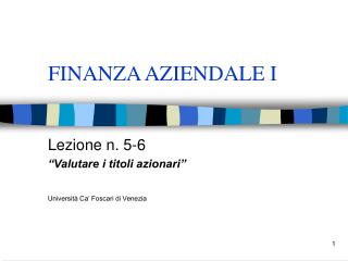 FINANZA AZIENDALE I