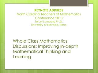 Whole Class Mathematics Discussions: Improving In-depth Mathematical Thinking and Learning