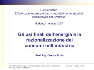 Gli usi finali dell’energia e la razionalizzazione dei consumi nell’industria