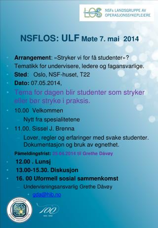 NSFLOS: ULF Møte 7. mai 2014