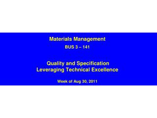 The Role of Quality in Supply Management