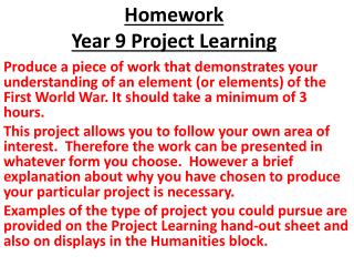 Homework Year 9 Project Learning