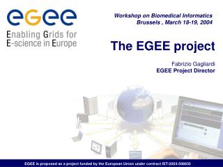 The EGEE project Fabrizio Gagliardi EGEE Project Director