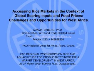 Accessing Rice Markets in the Context of Global Soaring Inputs and Food Prices:
