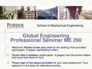 Global Engineering Professional Seminar ME 290