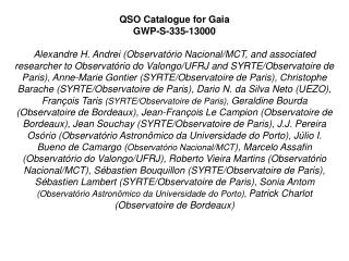 QSO Catalogue for Gaia GWP-S-335-13000