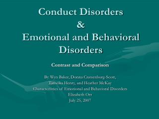 Conduct Disorders &amp; Emotional and Behavioral Disorders