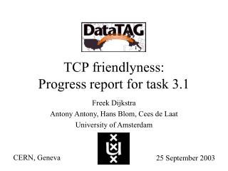 TCP friendlyness: Progress report for task 3.1