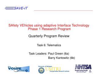 Task 6: Telematics Task Leaders: Paul Green (6a)