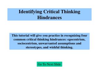 Identifying Critical Thinking Hindrances