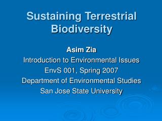 Sustaining Terrestrial Biodiversity