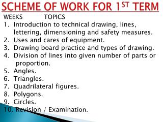 SCHEME OF WORK FOR 1 ST TERM