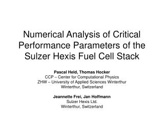 Numerical Analysis of Critical Performance Parameters of the Sulzer Hexis Fuel Cell Stack
