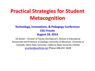 Practical Strategies for Student Metacognition