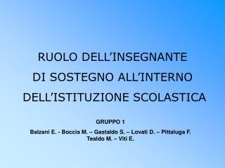 RUOLO DELL’INSEGNANTE DI SOSTEGNO ALL’INTERNO DELL’ISTITUZIONE SCOLASTICA