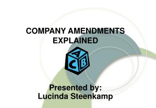 COMPANY AMENDMENTS EXPLAINED Presented by: Lucinda Steenkamp
