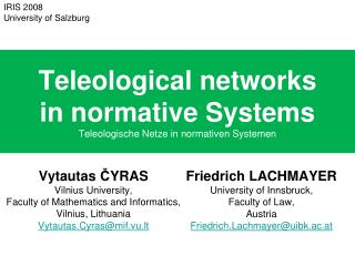 Teleological networks in normative Systems Teleologische Netze in normativen Systemen