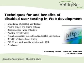 Importance of disabled user testing Finding testers and testing options