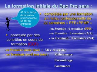 La formation initiale du Bac Pro sera :