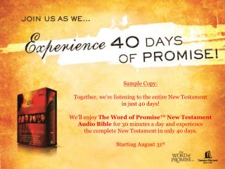 Sample Copy: Together, we’re listening to the entire New Testament in just 40 days!