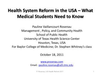 Health System Reform in the USA – What Medical Students Need to Know