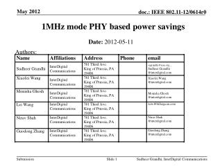 1MHz mode PHY based power savings