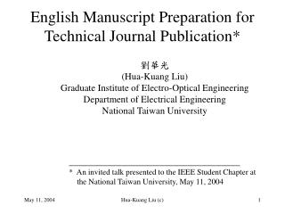 English Manuscript Preparation for Technical Journal Publication*