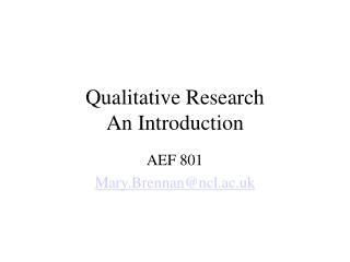 Qualitative Research An Introduction
